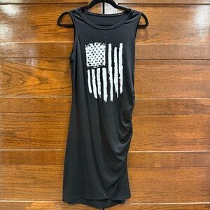 ✅5/$25 sz large Black Sleeveless Mini Dress American Flag rouched side bodycon